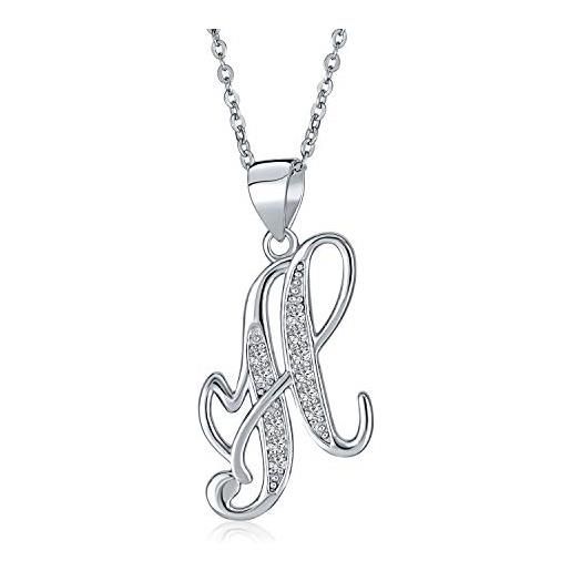 Bling Jewelry collana con ciondolo iniziale in argento sterling con lettera cursiva abc in zirconi cubici incastonati cz per donne