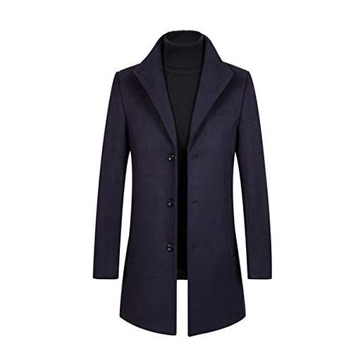 Allthemen trench da uomo colletto alla coreana cappotto di lana casual coat lungo invernale cappotto monopetto 802# blu l