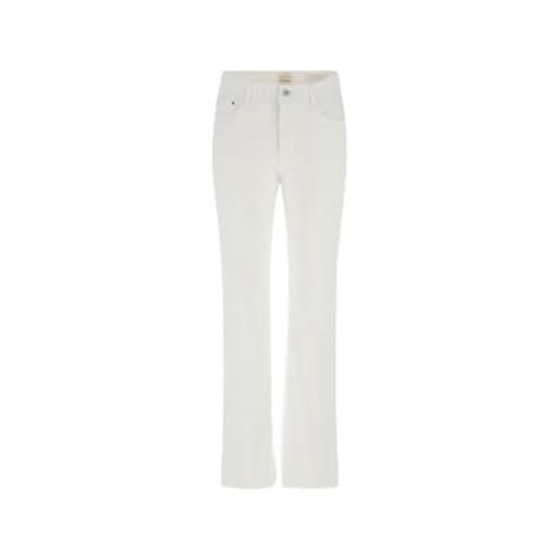 Guess jeans flare con bottone gioiello e pizzo con logo alle tasche di dietro. Chiusura con zip e bottone. Bianco 31w / 32l