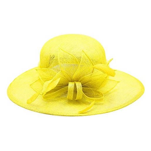 Accessoires-de-Mariage cappello a forma di fiocco per matrimonio, con piume, foglie di palma (avorio, giallo, rosa, nero) giallo taglia unica