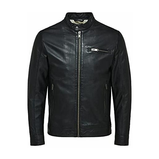 Selected homme slhiconic classic leather jkt w noos giacca in pelle, nero, m uomo