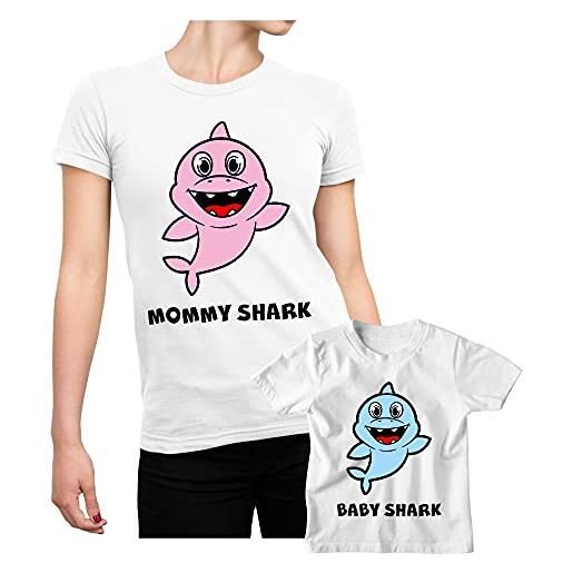 Colorfamily coppia t-shirt festa della mamma maglietta mamma figlio mommy shark baby shark - idea regalo mamma