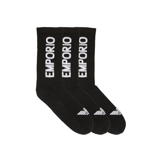 Emporio Armani macro logo 3-pack short socks, calzini uomo, nero (black oxford), taglia unica