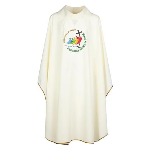Christus giubileo 2025 casula e stola ricamata per sacerdote - paramento con logo ufficiale del giubileo pellegrini di speranza 2025 (avorio - ecru)