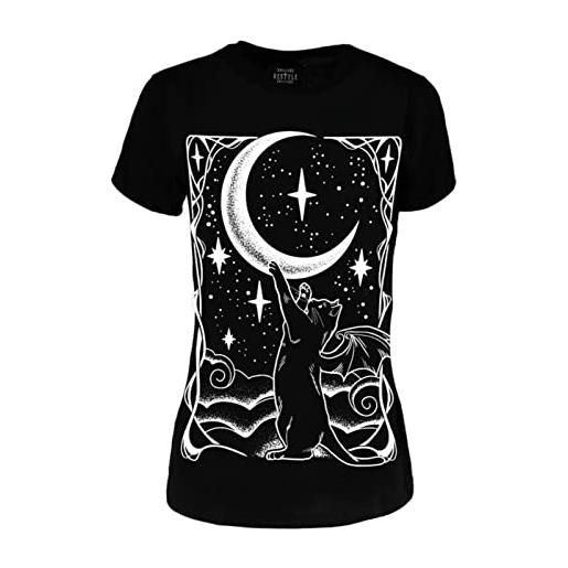 Restyle Clothing restyle t-shirt di luna crescente gatto punk gotico un espediente horror oversize tee, nero, s