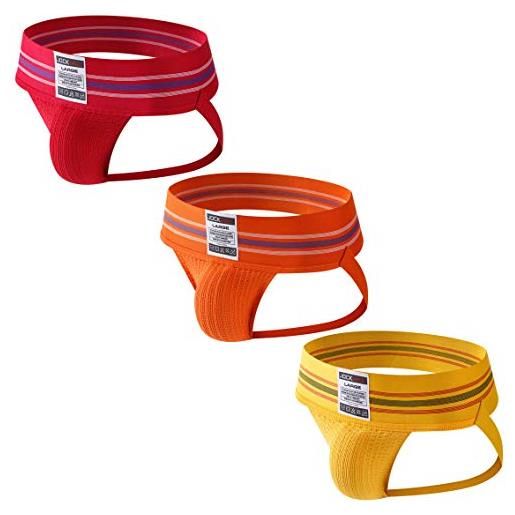 JOCKMAIL - confezione da 3 slip da uomo con cinturino a strappo, da uomo arancione+rosso+giallo eu taglia large
