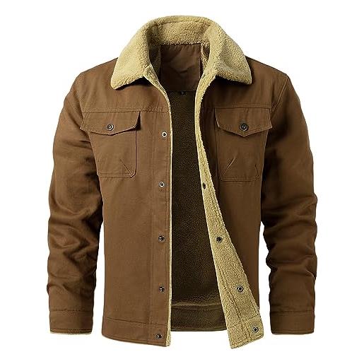 Oralidera uomo giacca invernale da uomo spesso colletto a risvolto giacca cargo casual uomo giacca calda in velluto a coste in pile, giallo, m