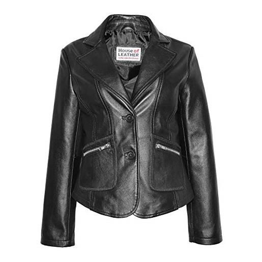 House Of Leather donna vero pelle blazer giacca classico pulsante su stile gracie nero (small)