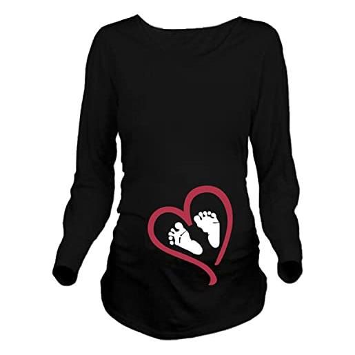 Q.KIM donna maglietta premaman senza maniche/maniche corte/maniche lunghe t-shirt divertente neonato - footprint serie