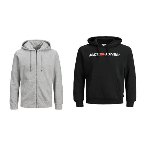 JACK & JONES cardigan sweater light grau melange kapuzenpullover - black l