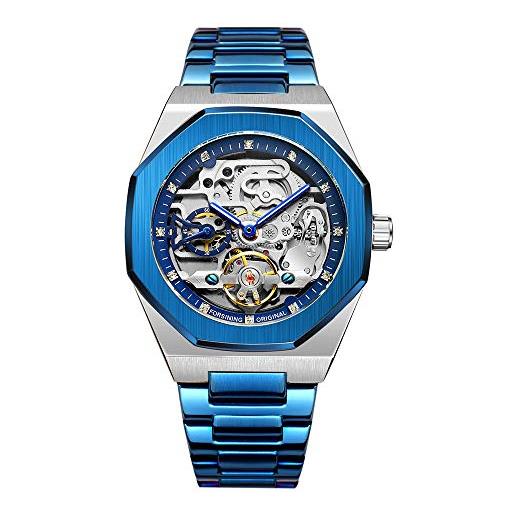 BOLYTE tourbillon design orologio da polso da uomo analogico automatico in acciaio inossidabile, blu