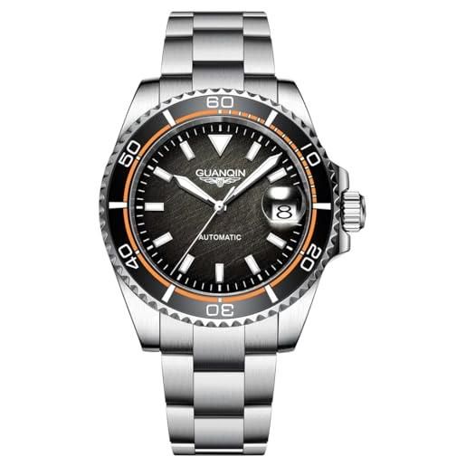 TYBERLEY orologi automatici da uomo 41mm in acciaio inox diving impermeabile orologio da polso meccanico per gli uomini, con calendario e luminoso (silver black gj16199d)