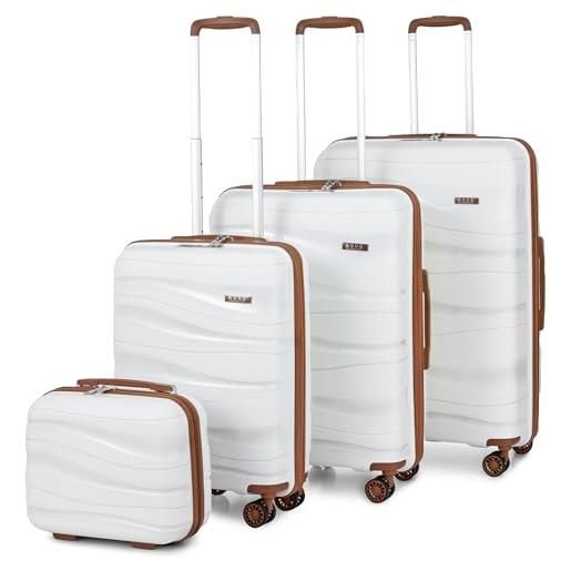 KONO set di 4 valigie 34/55/66/76cm rigida trolley bagaglio a mano con tsa lucchetto e leggero (set da 4 pezzi, bianco crema)