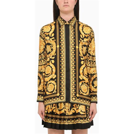 Versace camicia in seta oro e nero stampata