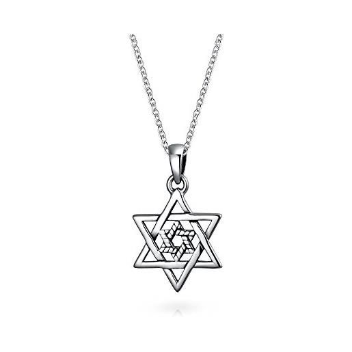 Bling Jewelry piccolo ciondolo a stella ebraica hanukkah a due stelle religiose magen judaica intrecciate per donne adolescenti o bat mitzvah. Argento sterling. 925