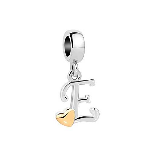 FGT charm con iniziali a forma di cuore per bracciali, collane con nome compatibile con braccialetti pandora, lettere dalla a alla z, perline pendenti, zirconia cubica, nessuna pietra preziosa