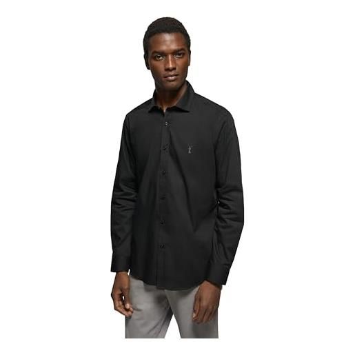 Polo Club camicia slim in popeline uomo con logo ricamato 100% cotone, black -3xl
