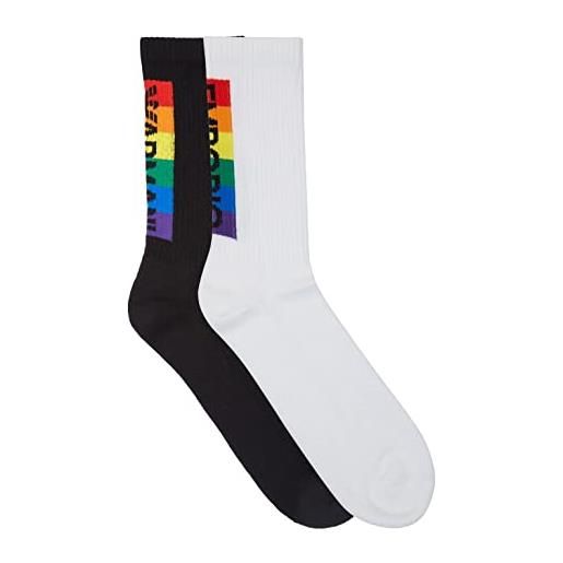 Emporio Armani 2 paia di calzini terrycloth rainbow socks confezione corti, nero/bianco, taglia unica uomo