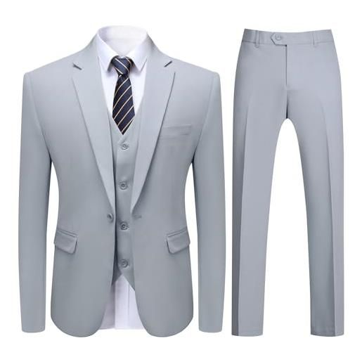 Allthemen abito da uomo 3 pezzi slim fit completo formale con un bottone da sposa giacca blazer pantaloni gilet grigio chiaro m