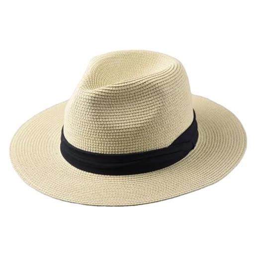 DBFBDTU cappello da sole in paglia per uomo, cappello panama da uomo, per pesca all'aperto, spiaggia, cappello a cilindro pieghevole, crean, l(58-60cm)