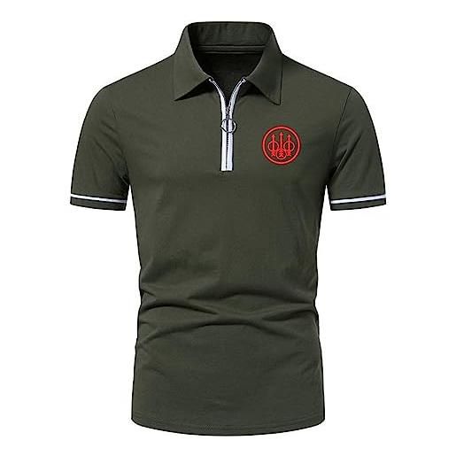 GLLUSA uomo polo per beretta stampa manica corta zip polo t-shirt casual golf tennis tops estate pullover-dark green||xl