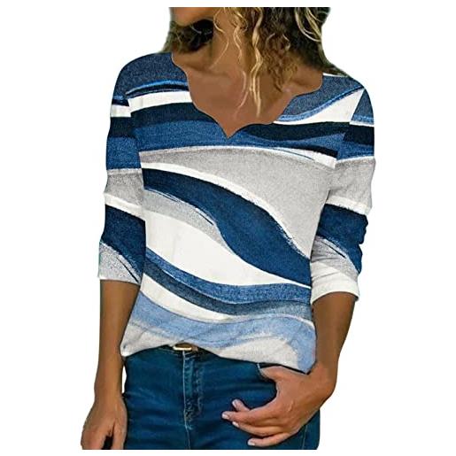 Generic maglietta maniche lunghe donna top da donna con stampa geometrica allentata a maniche lunghe con collo in pizzo maglie camice