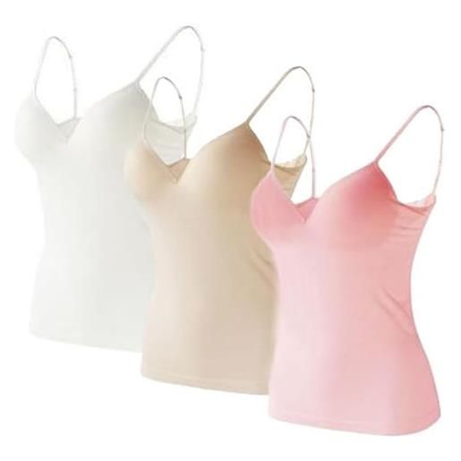 AOOPOO 3pcs canottiera da donna con reggiseno incorporato, spaghetti regolabili, canottiera imbottita, canottiera con reggiseno incorporato, canottiere slim fit