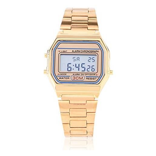 Qqmora orologio digitale orologio in acciaio inossidabile orologio rettangolare orologio portatile retroilluminato con buona lucentezza(oro)