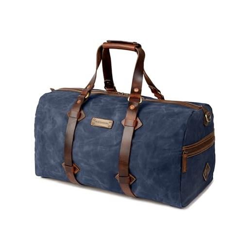 DRAKENSBERG weekender cody - borsa da viaggio impermeabile in tela cerata e pelle, 50 l, blu oceano, taglia unica, utility
