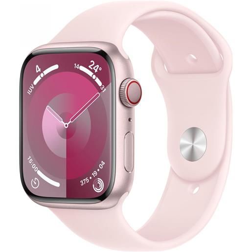 Apple watch series 9 gps + cellular cassa 45mm in alluminio rosa con cinturino sport rosa confetto - m/l mrml3qla