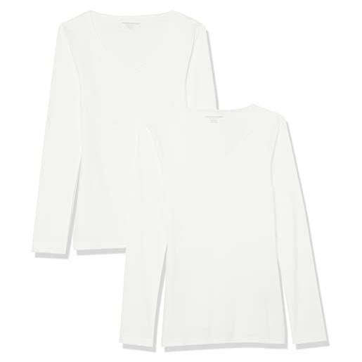 Amazon Essentials top in maglia a costine a maniche lunghe con scollo a v dalla vestibilità aderente (disponibile in taglie forti) donna, pacco da 2, bianco, 4xl plus