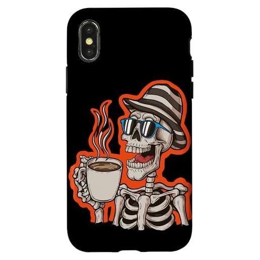 Skull Skeleton Drinking Coffee Halloween custodia per i. Phone x/xs carino scheletro occhiali da sole prendendo un caffè halloween lovers