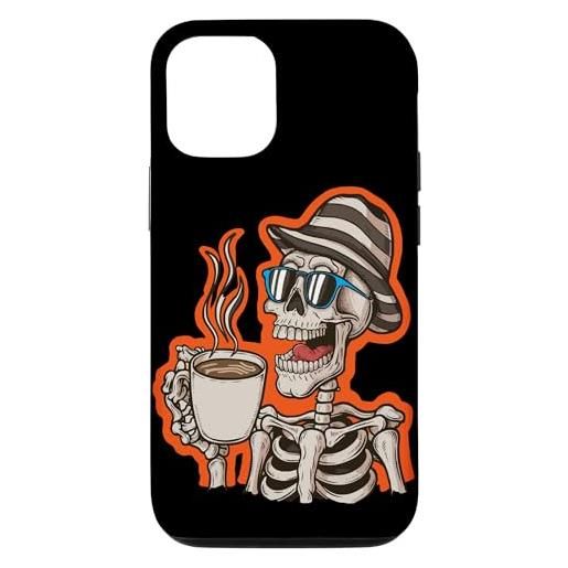 Skull Skeleton Drinking Coffee Halloween custodia per i. Phone 14 pro carino scheletro occhiali da sole prendendo un caffè halloween lovers