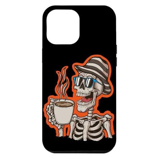 Skull Skeleton Drinking Coffee Halloween custodia per i. Phone 14 plus carino scheletro occhiali da sole prendendo un caffè halloween lovers