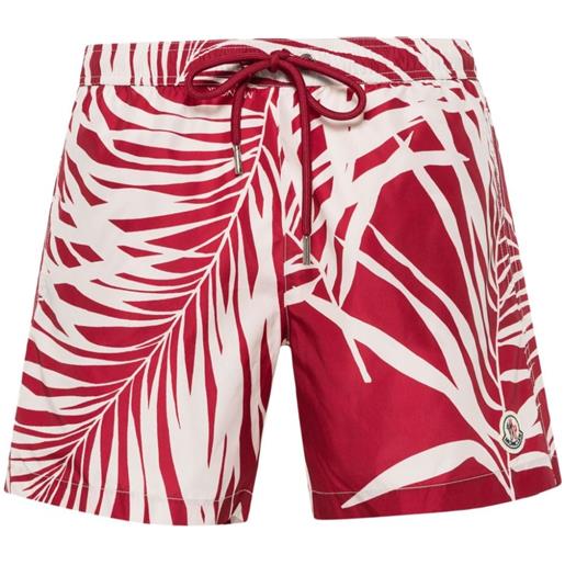 Moncler leaf-print swim shorts - rosso