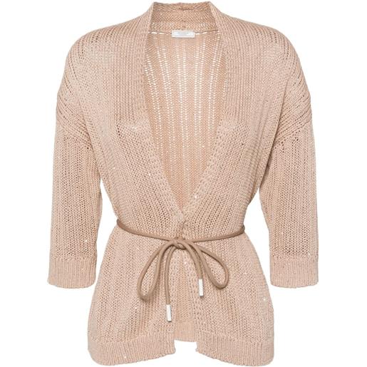 Peserico sequin-embellished knitted cardigan - marrone