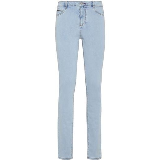 Philipp Plein jeans skinny con placca logo - blu