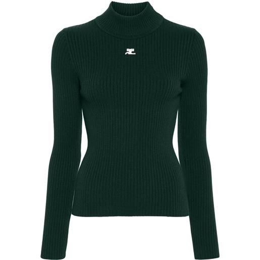 Courrèges maglione a coste con applicazione - verde