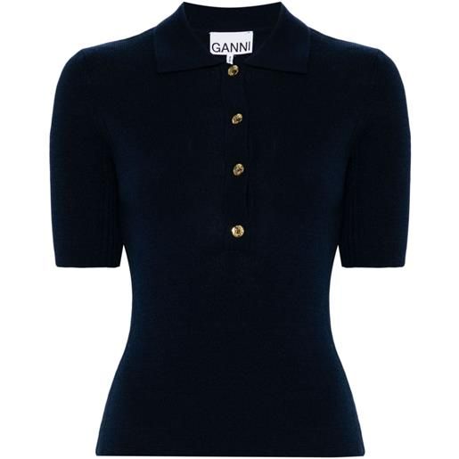 GANNI ribbed-knit wool polo shirt - blu