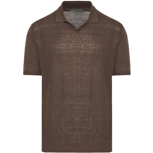 Corneliani textured-finish linen polo shirt - marrone