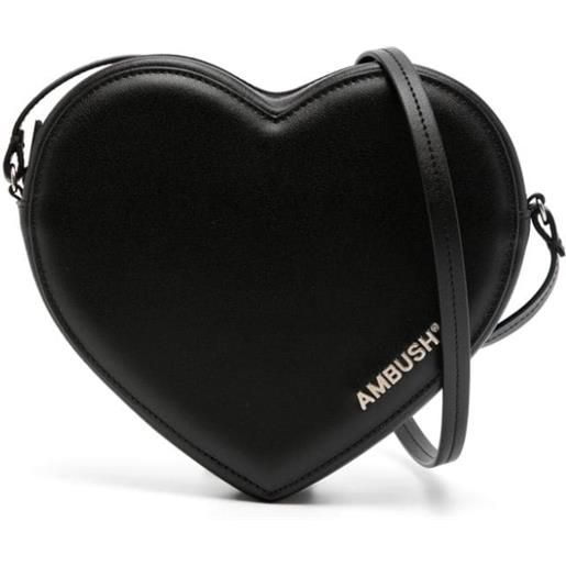 AMBUSH flat heart leather crossbody bag - nero
