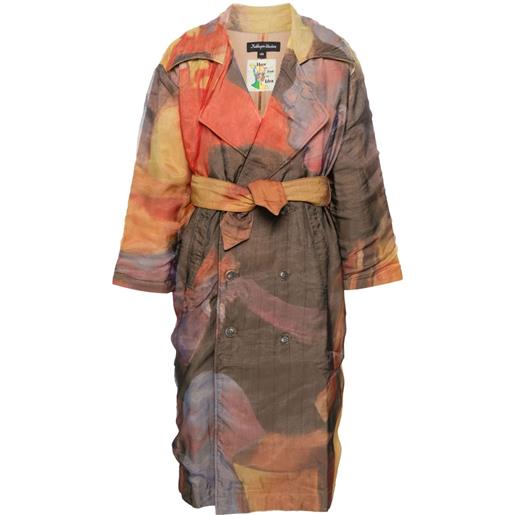 KidSuper abstract-print trench coat - marrone