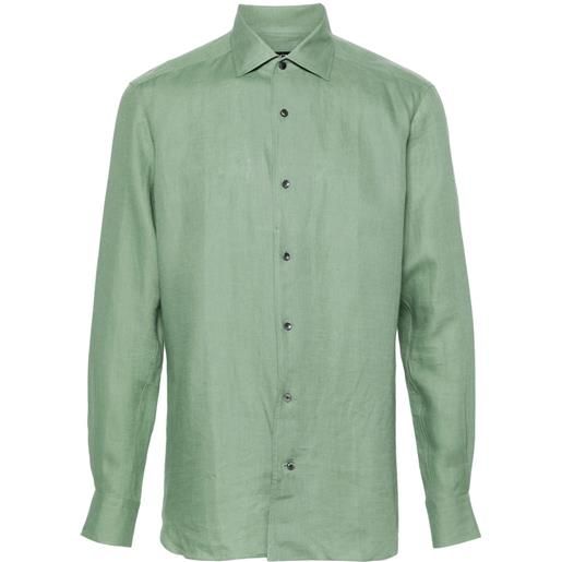 Zegna spread-collar linen shirt - verde
