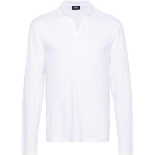 Barba long-sleeve linen polo shirt - bianco