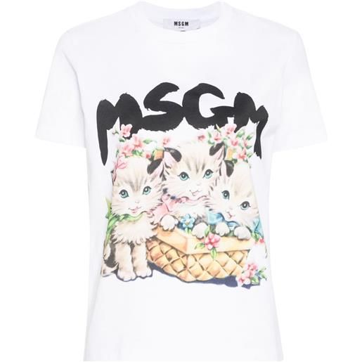 MSGM cats-print cotton t-shirt - bianco
