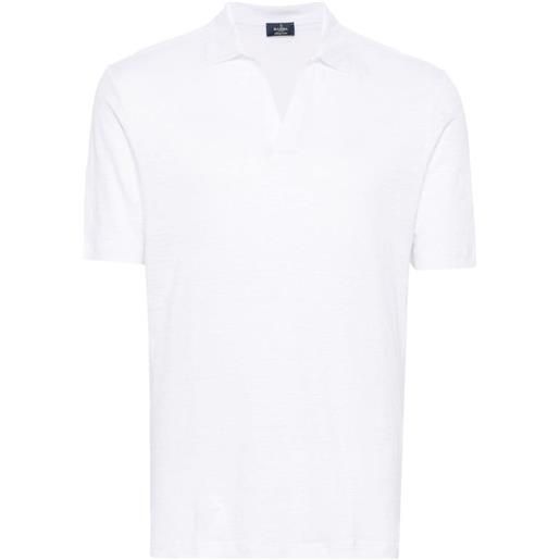Barba v-neck linen polo shirt - bianco