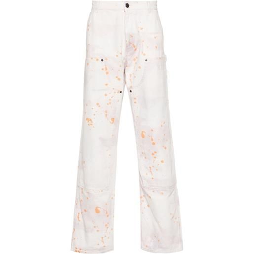 MSGM paint splatter-detail straight-leg trousers - bianco
