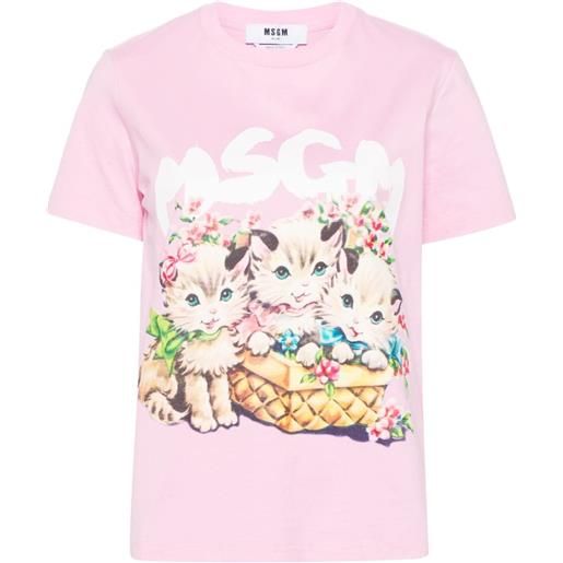 MSGM logo-print cotton t-shirt - rosa