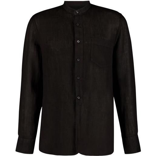 120% Lino band-collar linen shirt - nero