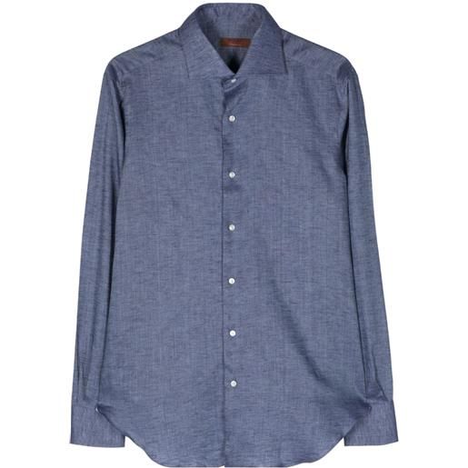 Barba long-sleeve linen shirt - blu